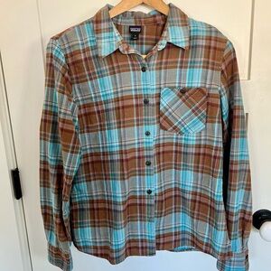Patagonia Plaid Flannel Button-Down in Teal and Brown